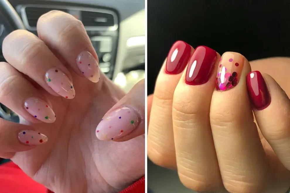 El efecto confetti podés sumarlo como un pequeño detalle del manicure