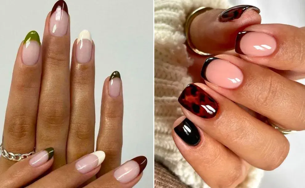 Dos mujeres usando uñas en tonos marrones