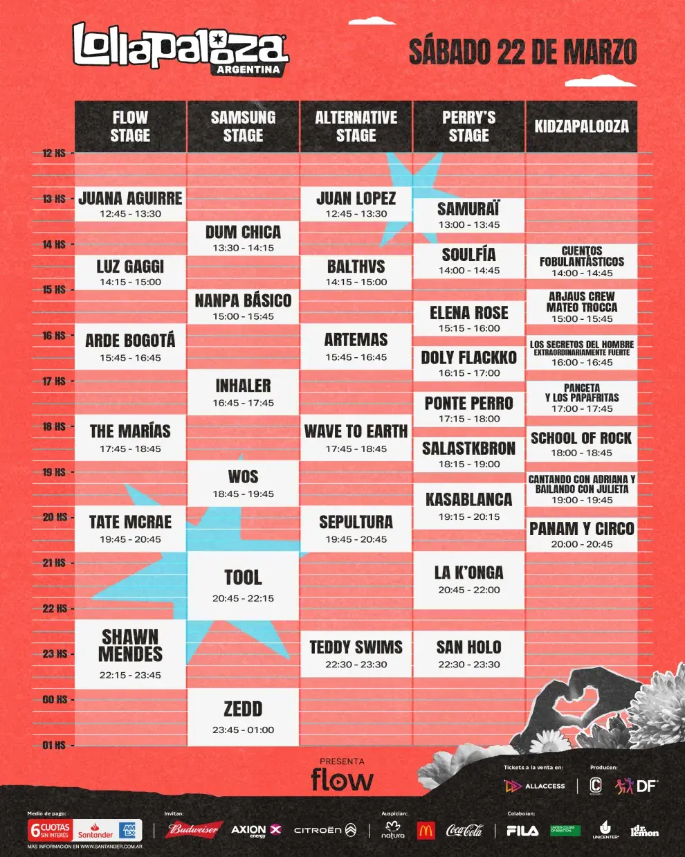 Line up por día y horario del festival Lollapalooza Argentina 2025.