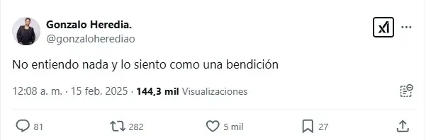 Captura dEl tweet de Gonzalo Heredia sobre el escándalo de $Libra.