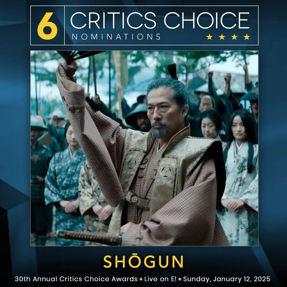 Póster de Shogun con sus nominaciones a los Critics Choice.