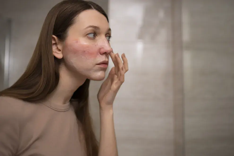 Una mujer con rosacea