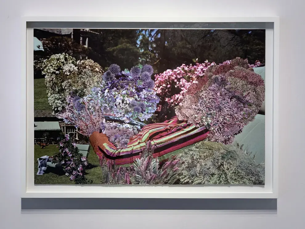 Fragmentos de una figura femenina brotan en flores o se ve invadida por ellas, en C #144 (Versace Fall Winter, 2001 / Plantas y Flores, Sarpe, 1980), 2024. 