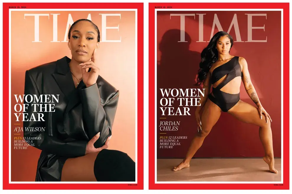 Las atletas A’ja Wilson y Jordan Chiles en sus portadas de Mujeres del Año 2025.