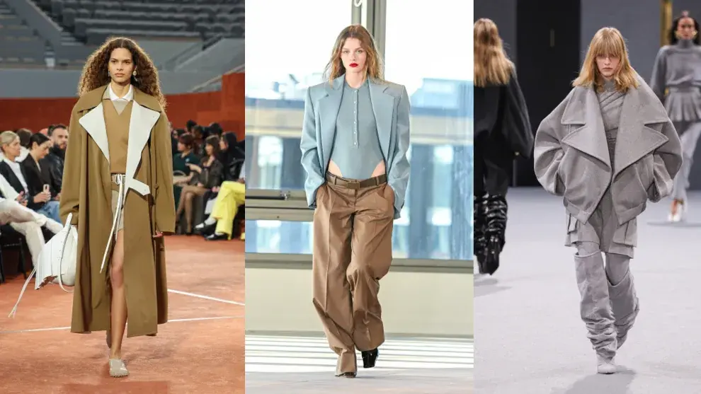 Hombros anchos y grandes solapas, pantalones baggie en las pasarelas de Paris Fashion Week.