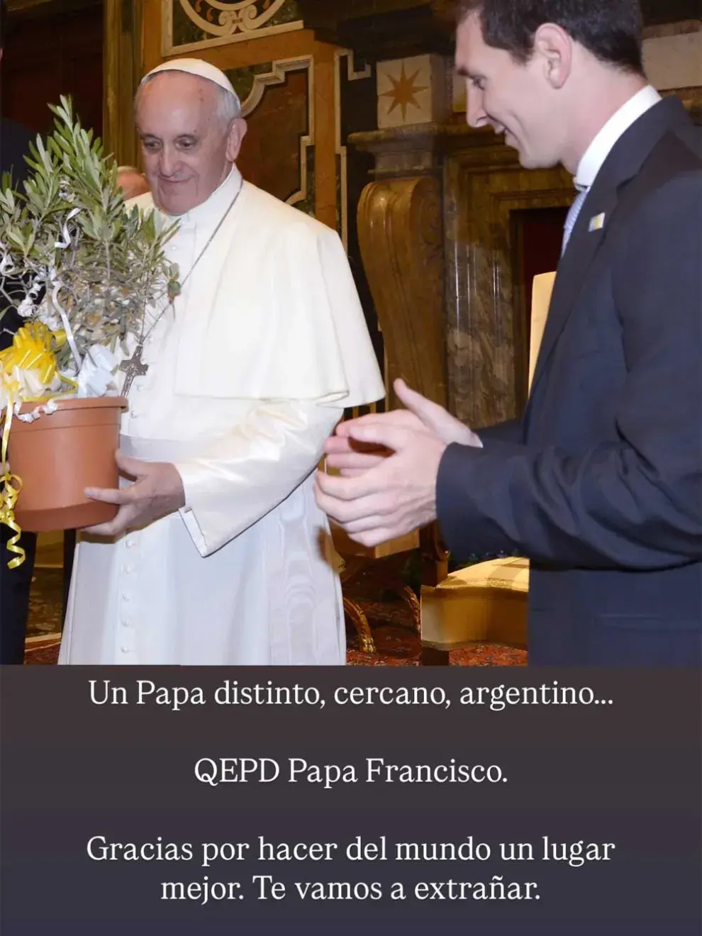 El posteo de Lionel Messi en su cuenta de Instagram recordando su encuentro con el Papa