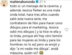 El mensaje de Maitena sobre Sarah Jessica Parker