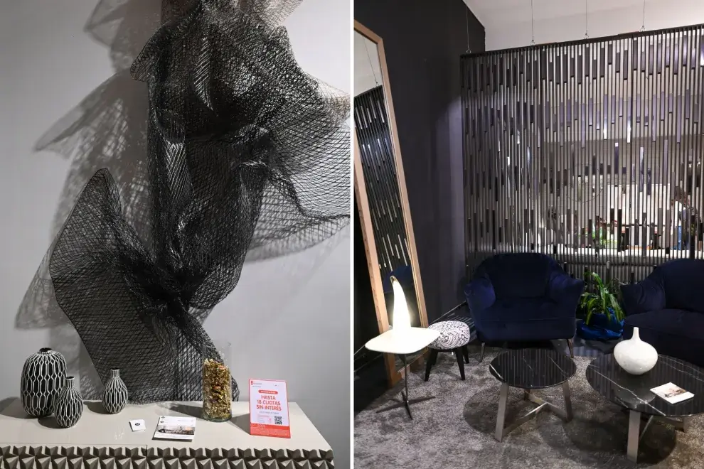 Natuzzi: un entramado aporta volumen en la pared y un bastidor con relieve puede funcionar como cuadro o biombo.