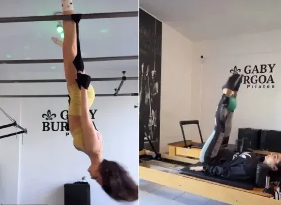Agustina cherri y su hija Muna realizaron aeropilates