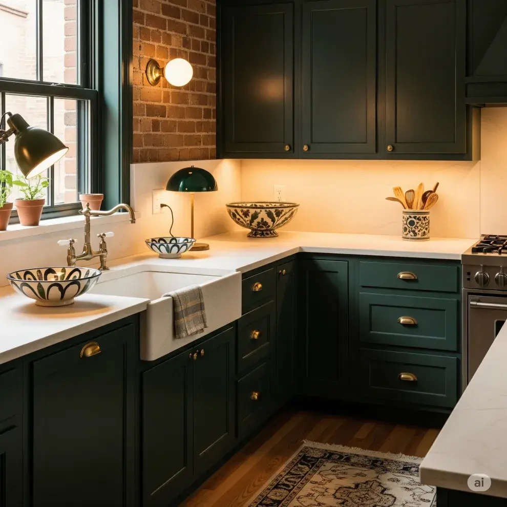 2. Verde oscuro y toques vintage: elegancia con historia
