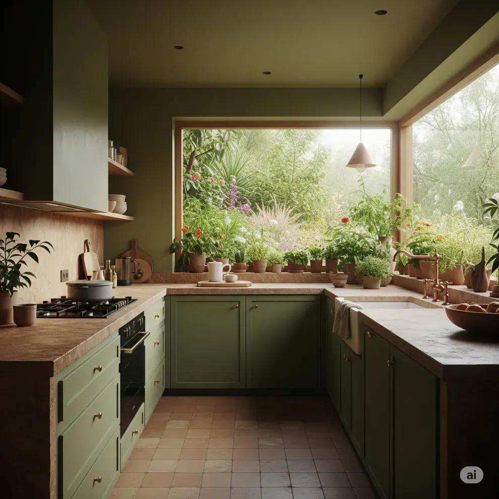 4. Verde oliva y acabados naturales: conexión con la naturaleza