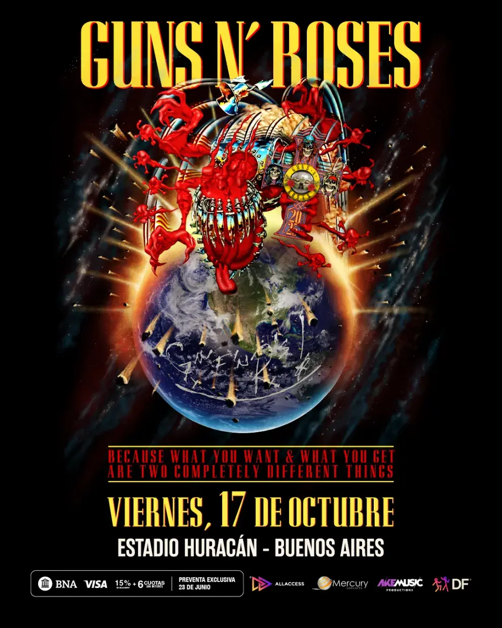 Póster del show con el que Guns N' Roses vuelve a la Argentina en 2025.