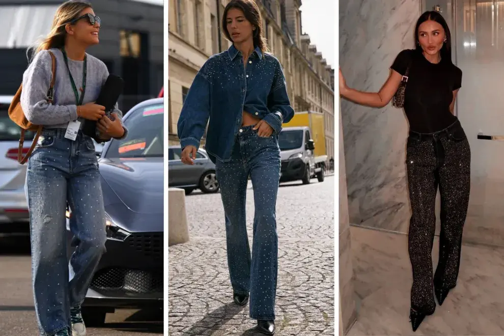 Los jeans con brillos son tendencia este 2025