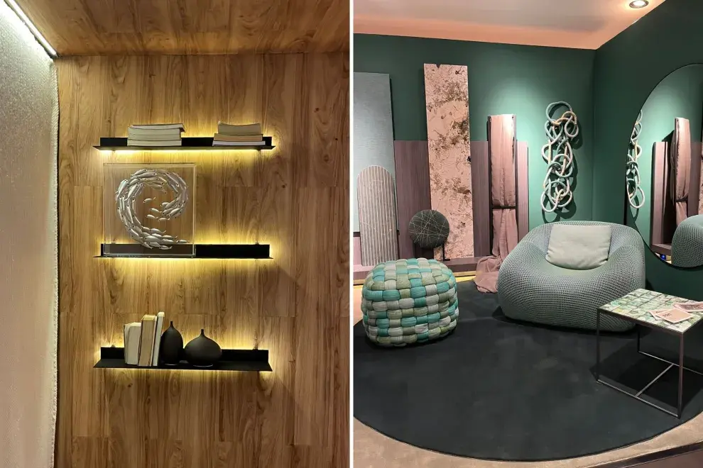 Kalpakian presentó la obra de Vicky Pelaez en el espacio de Quintana y a la derecha el espacio del estudio Jankovic Fontanet con arte de Entrelazadaos.