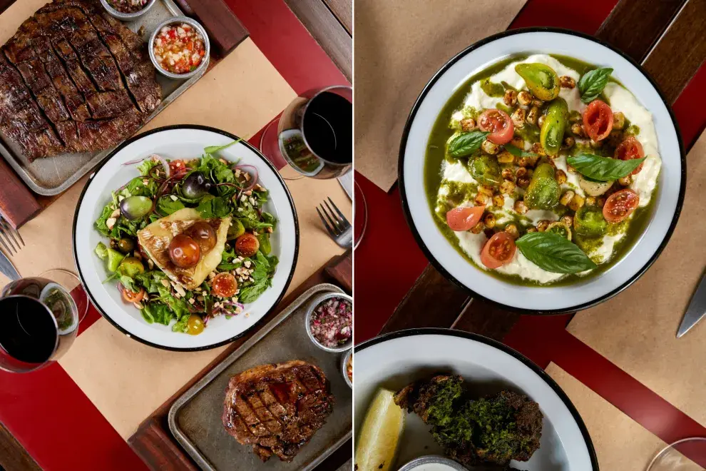 Platos de carne y ensaladas