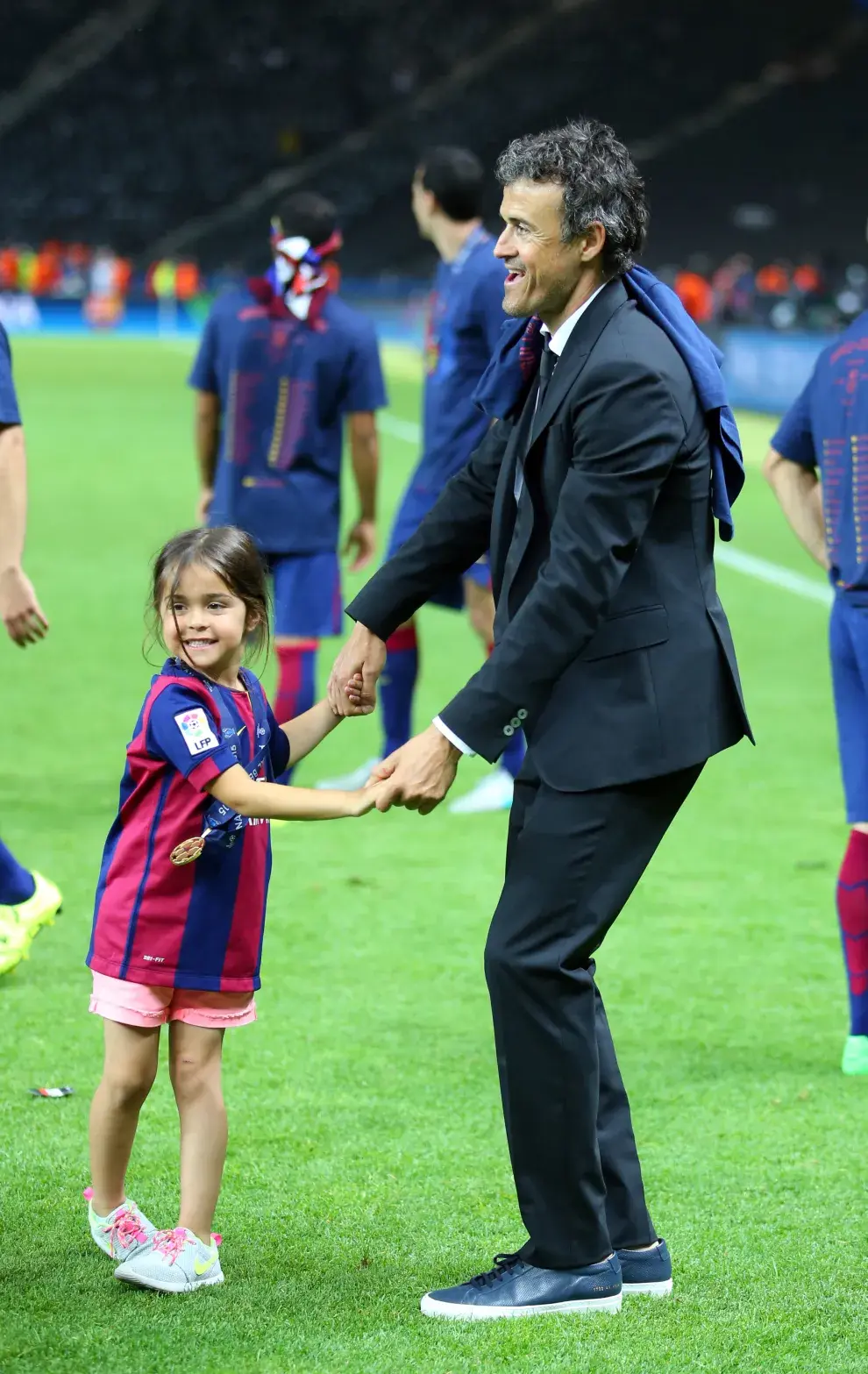 Luis Enrique con su hija Xana en la Champions 2015.