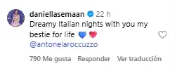 Captura del mensaje de Daniella Semaan para Antonela Roccuzzo.