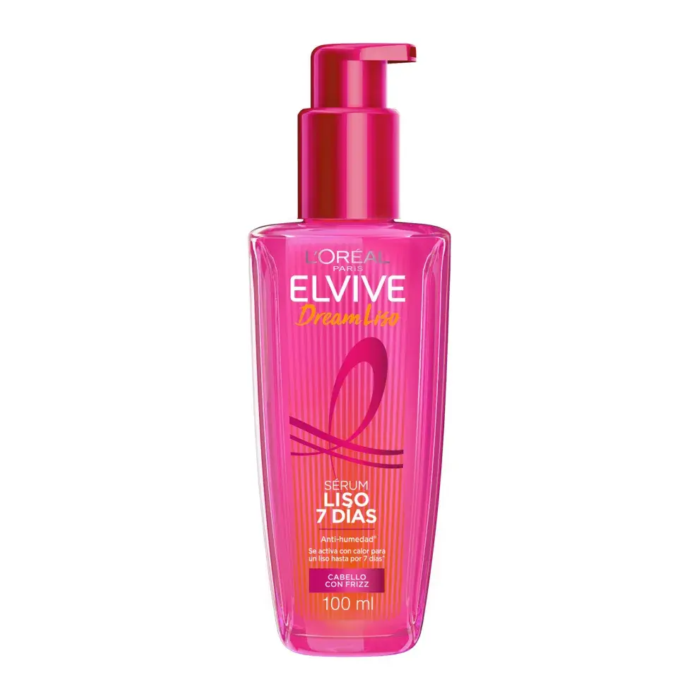 Serum Dream Liso tiene una fórmula inspirada en las rutinas profesionales y tecnología patentada que se activa por el calor, ofreciendo un alisado a prueba de humedad durante una semana. (ELVIVE $16.669) 