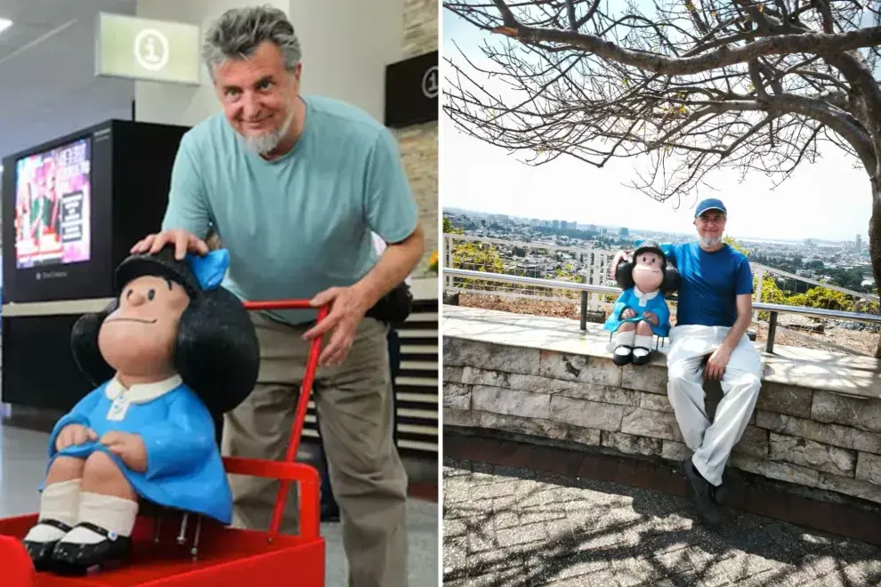 Pablo Irrgang al llegar a destino con "su" Mafalda, en Ecuador.