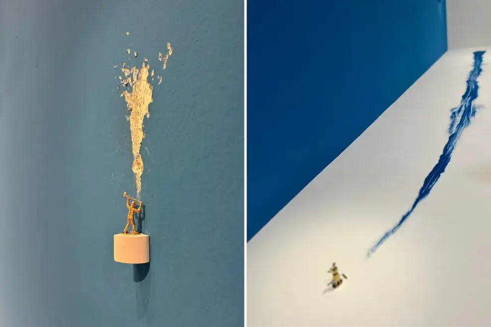 Los "muñequitos" que usa Porter en sus instalaciones interactúan con el entorno como forma de impacto catastrófico y también como reparación.