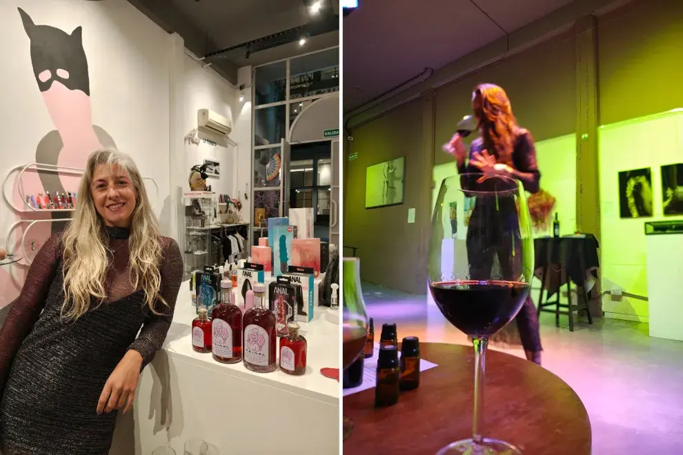 Francesca Gnecchi y la sommelier en una noche de cata en Erotique Pink