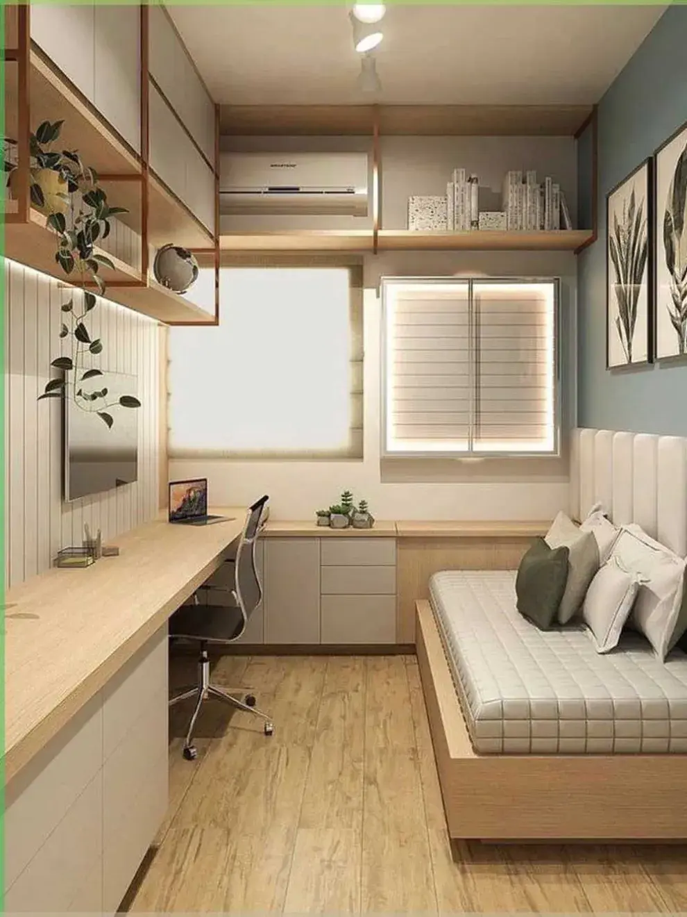 Muebles inteligentes y multifunción: camas con cajones, bancos con almacenaje, mesitas flotantes, o incluso una pila de libros convertida en apoyo deco.