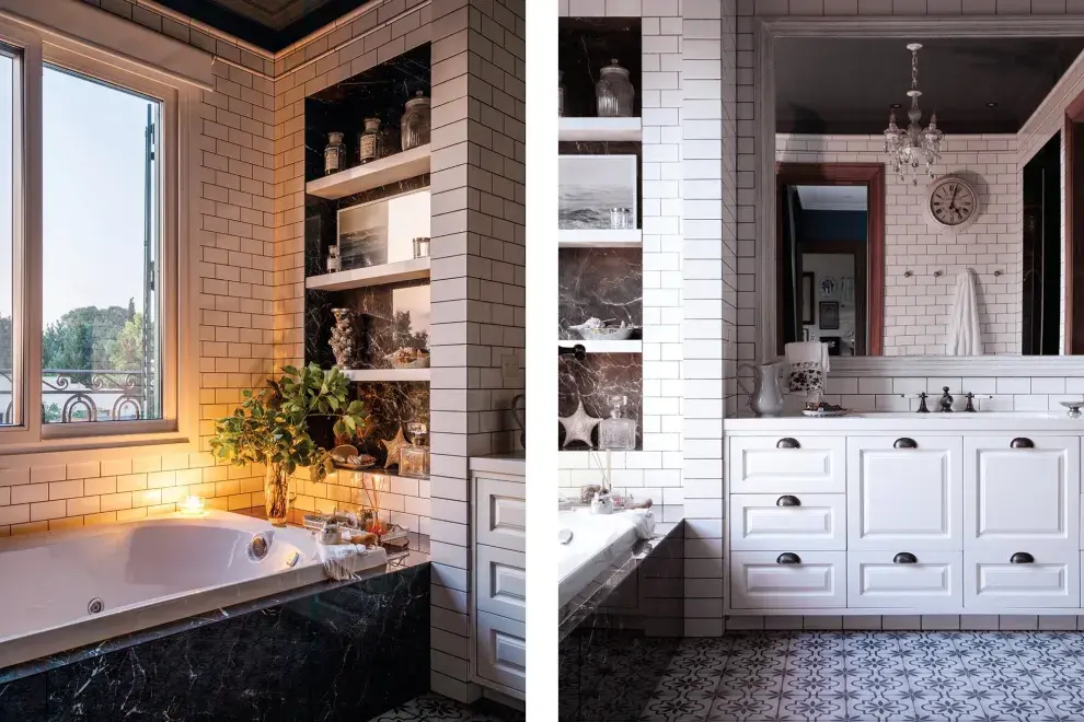 Jacuzzi (Arredobagno). Toallas (UCQ). Muebles (Estudio A&T Arqs.). Mesada de Silestone (De Mori Mármoles). Grifería ‘Vermont’ (FV).