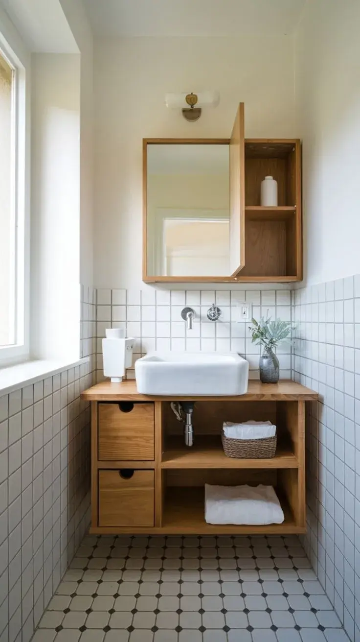 Vanitorys y muebles de guardado originales para baños pequeños