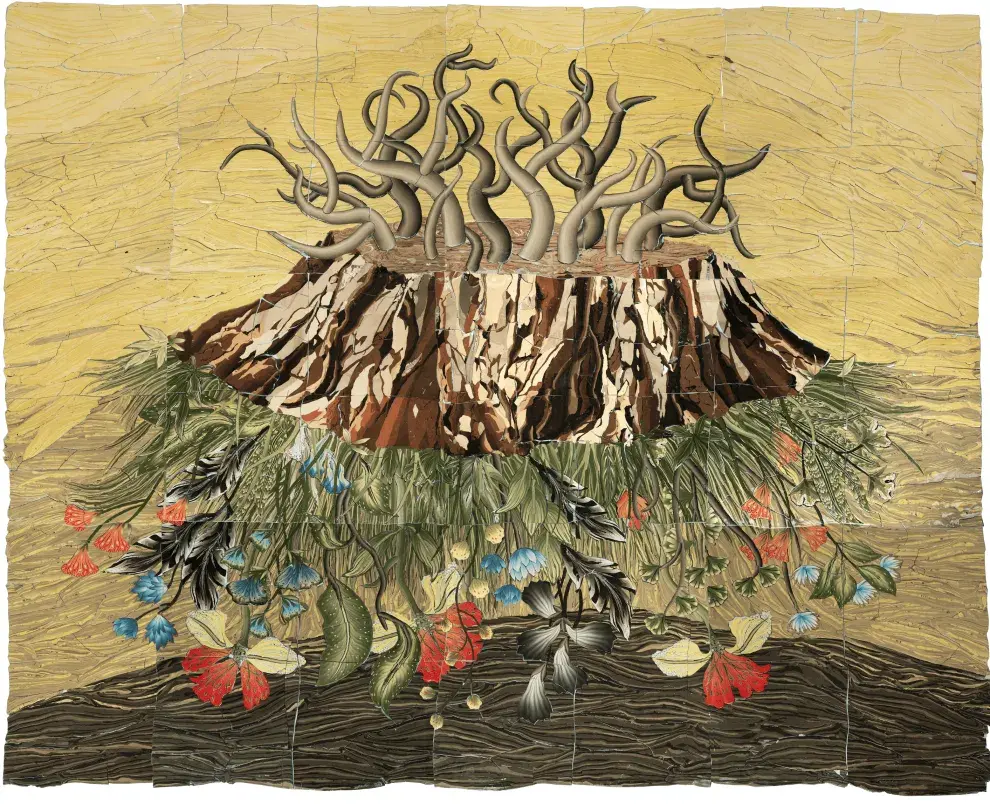 Mural inverso, una obra de Nicola Costantino en cerámica gress trabajada con técnica Nerikomi.
