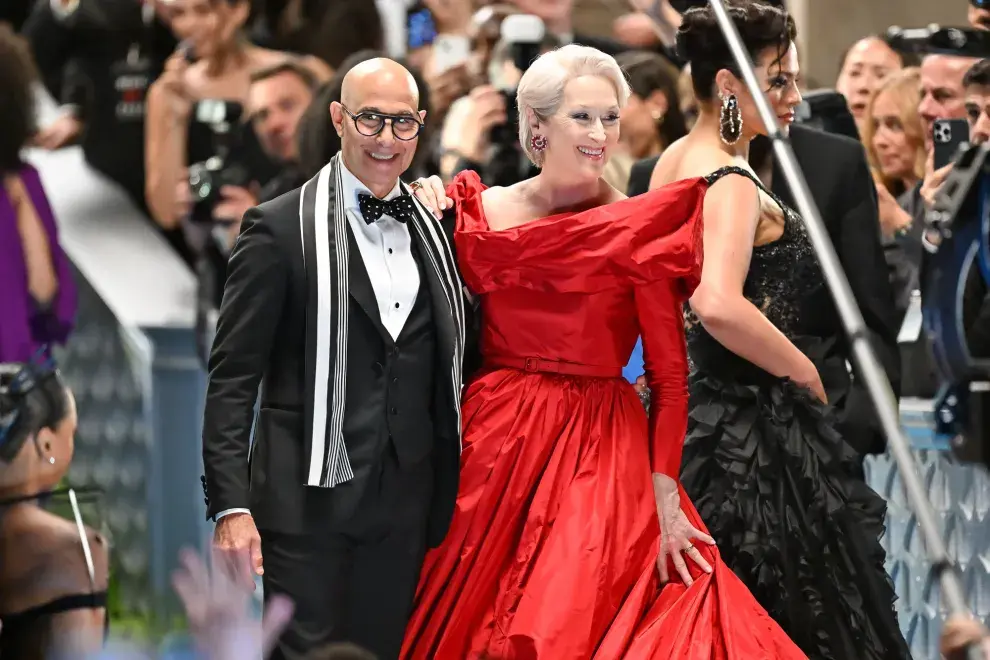 Meryl Streep y Stanley Tucci en el rodaje de El diablo viste a la moda 2