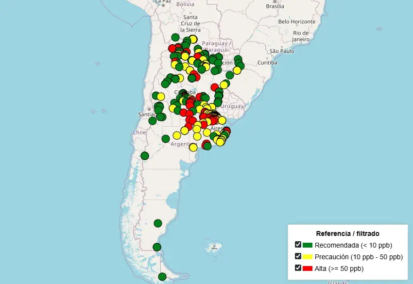 Mapa del arsénico en Argentina