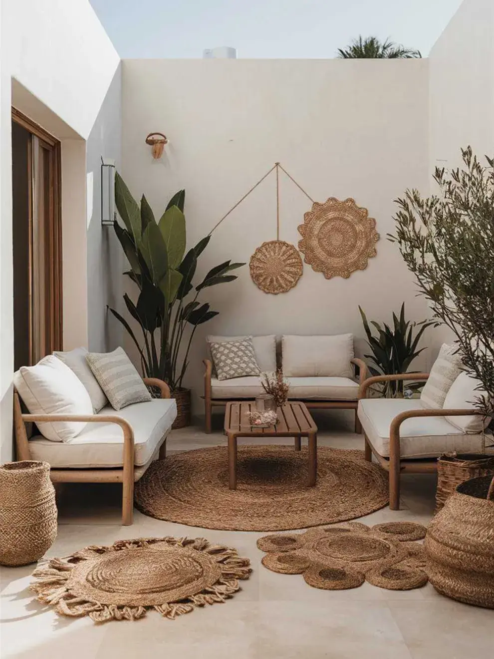 Adornos de mimbre mezclados con detalles deco en blanco