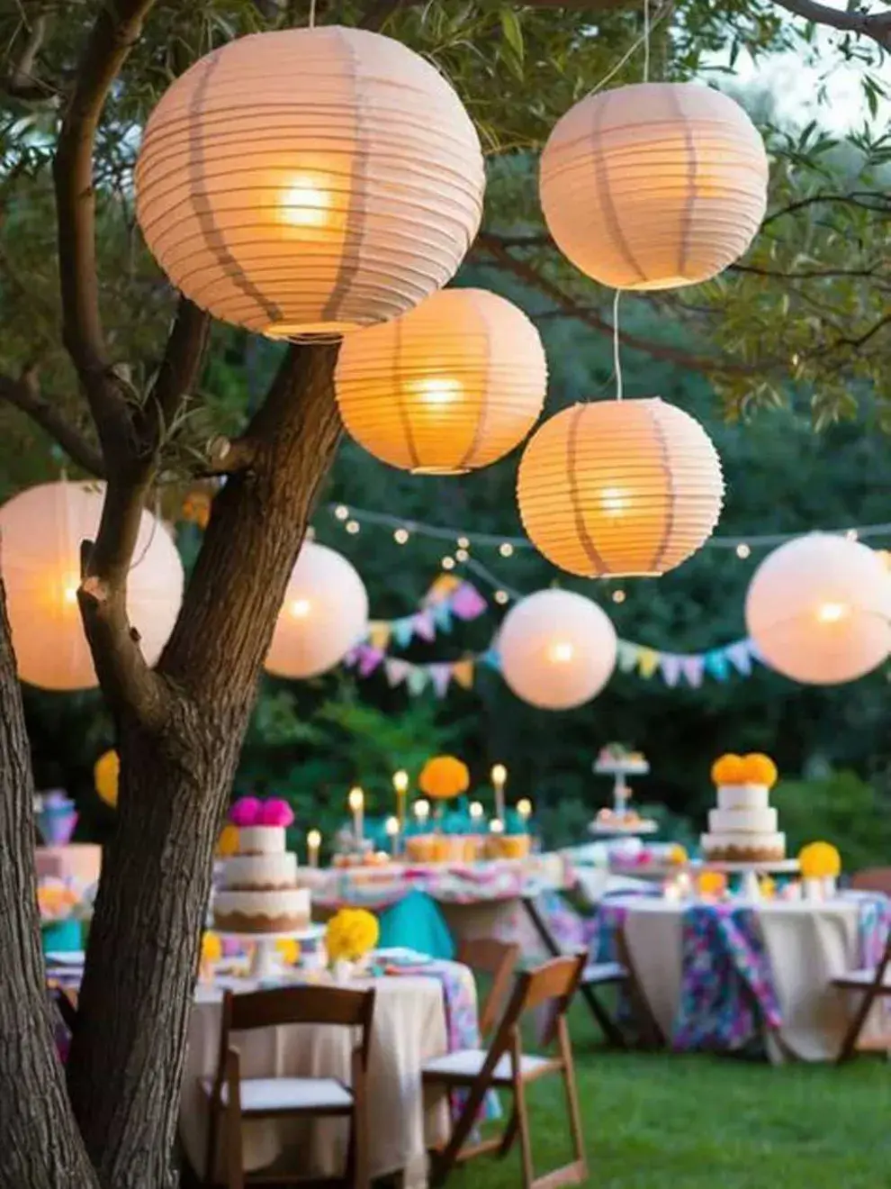 Si el festejo es en un jardín pequeño, optá por elementos en tonos claros que reflejen la luz natural y generen sensación de amplitud.