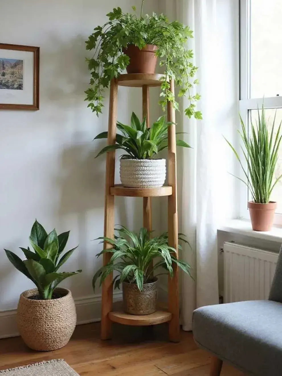 Toque verde: jardín vertical, macetas colgantes o una enredadera que crezca sobre la pared.
