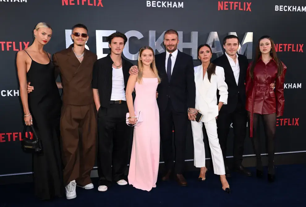 Los Beckham a pleno en la premiere de la serie sobre David, en 2023.