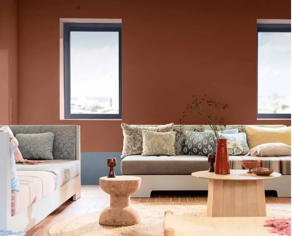Paleta Bossa Nova: arcilla, terracota, ladrillo y tonos naturales se combinan con azules claros para generar ambientes cálidos y reconfortantes. 