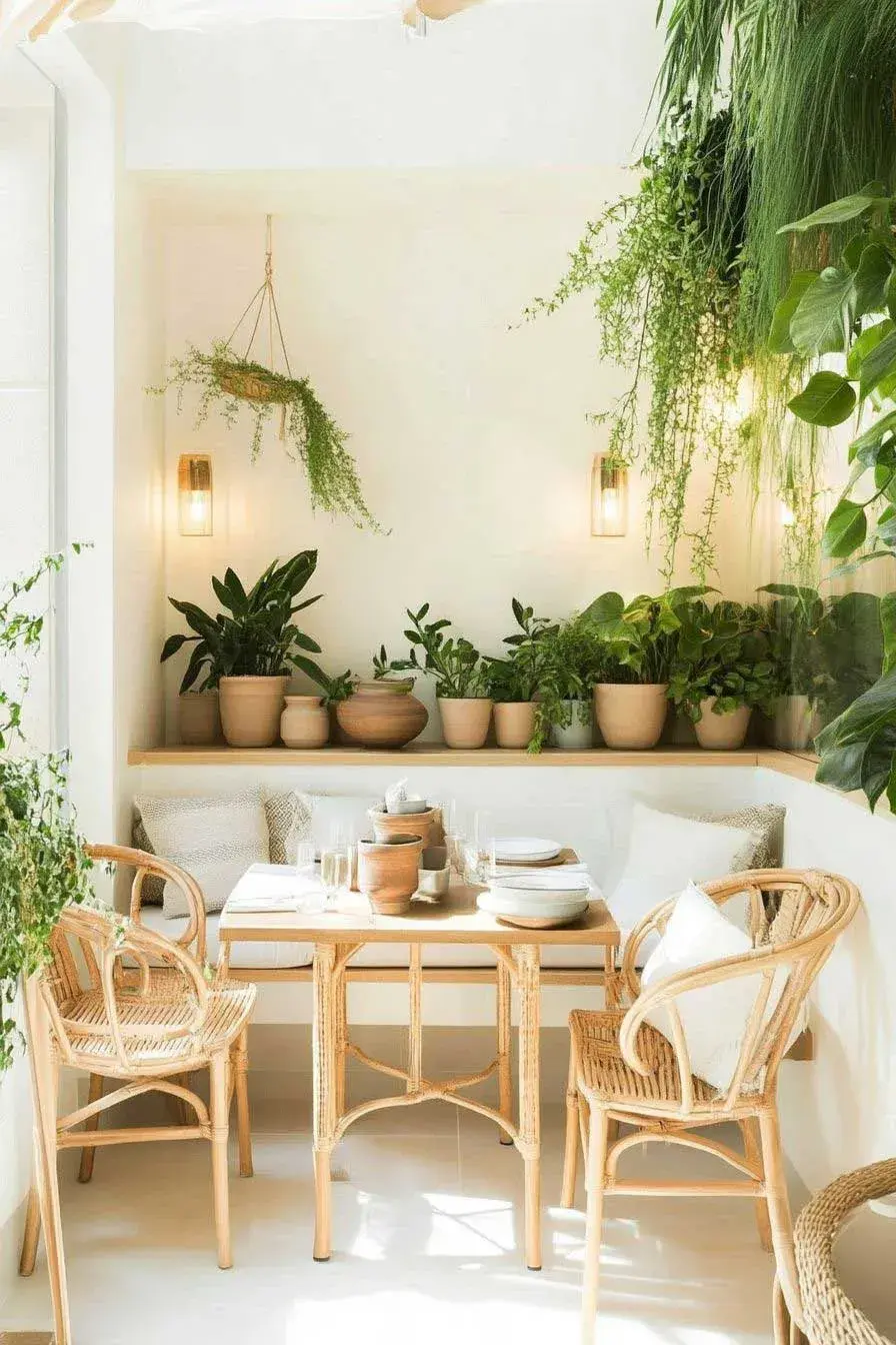 Plantas: colgantes, en macetas o estantes, aportan frescura y color.