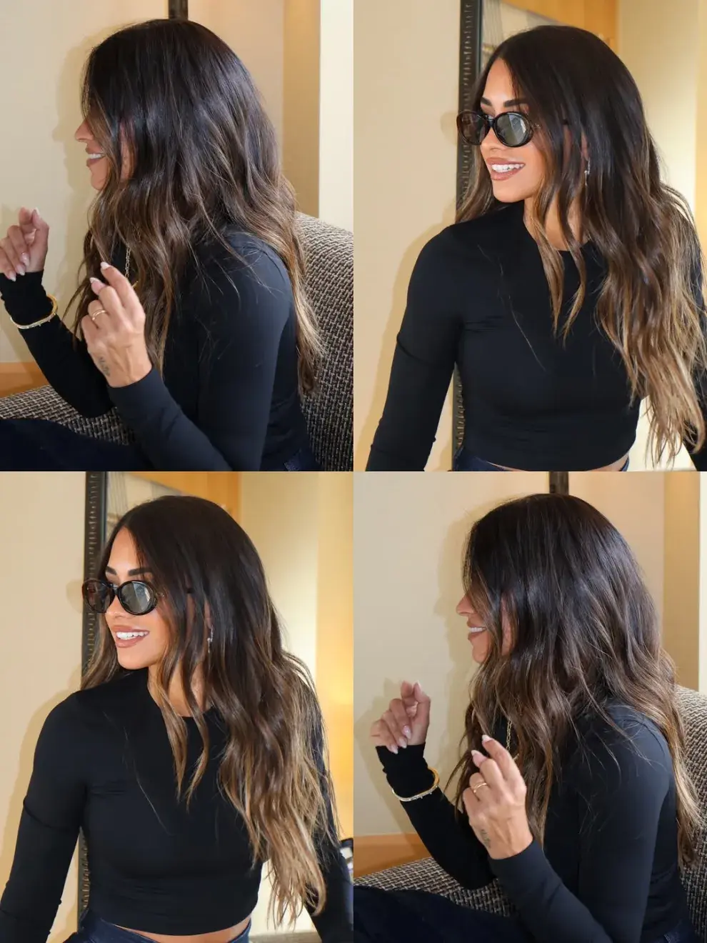 Lentes de sol ovalados y look balayage para Anto Roccuzzo que marca tendencia