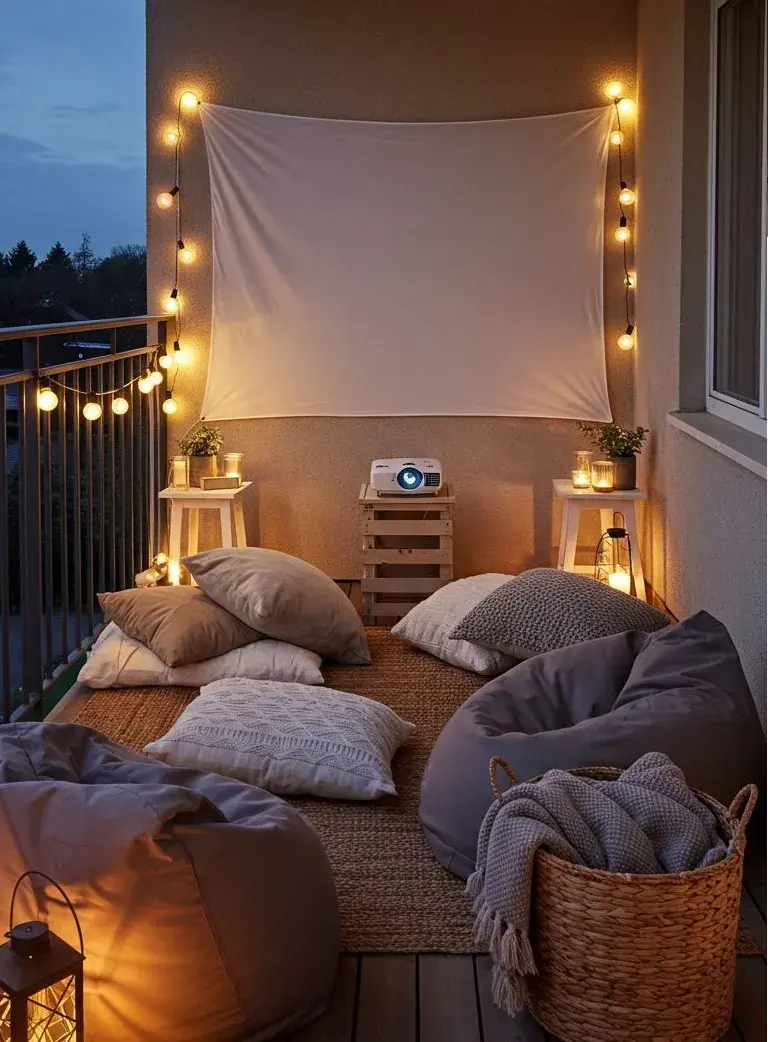 Ideas para aprovechar el espacio en balcones pequeños: Mini cine íntimo.