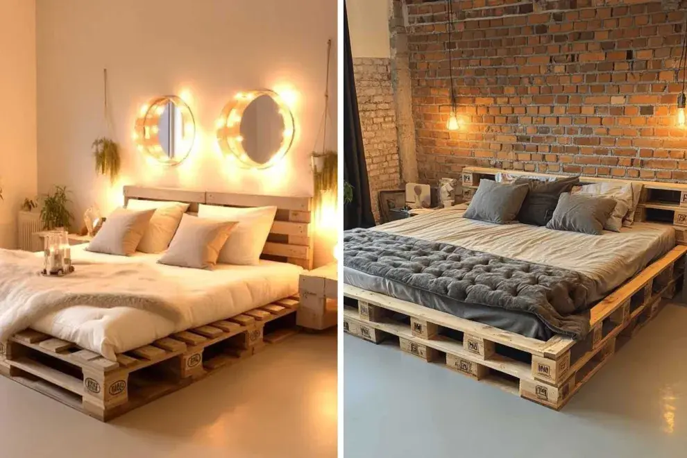 Una cama hecha con palets no solo es más accesible que un sommier, sino que también suma un aire rústico y moderno al mismo tiempoUna cama hecha con palets no solo es más accesible que un sommier, sino que también suma un aire rústico y moderno al mismo tiempo