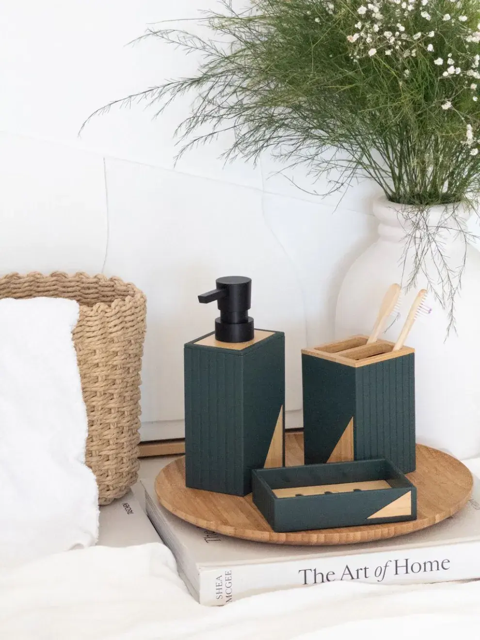 Set de baño 3 Piezas Verde C/Madera ($21.990,50 con Transferencia)