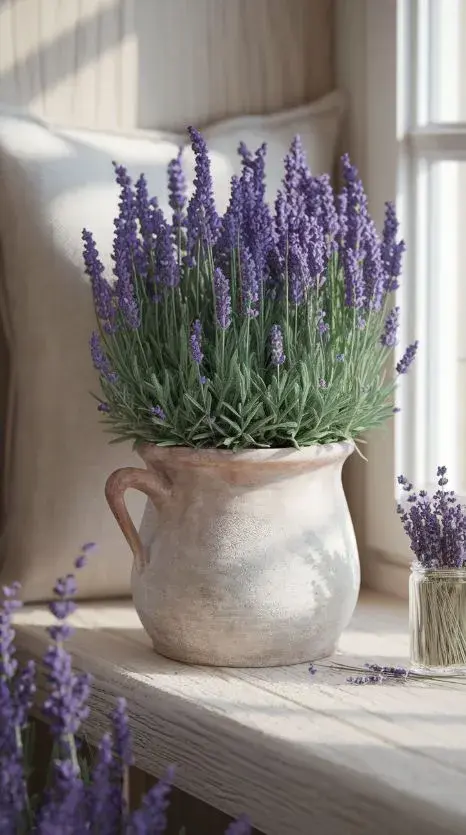 Además de sus flores moradas, la lavanda aporta un aroma relajante y propiedades medicinales.