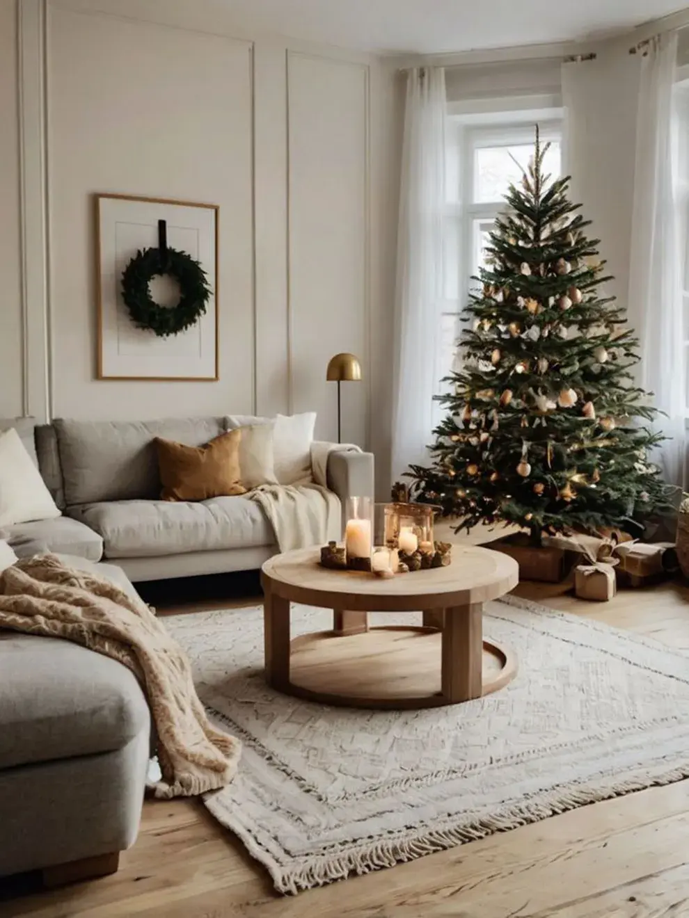 Se priorizan las luces cálidas, las velas y el uso de vidrio para reflejar la luz y evocar el frío y la nieve escandinavos