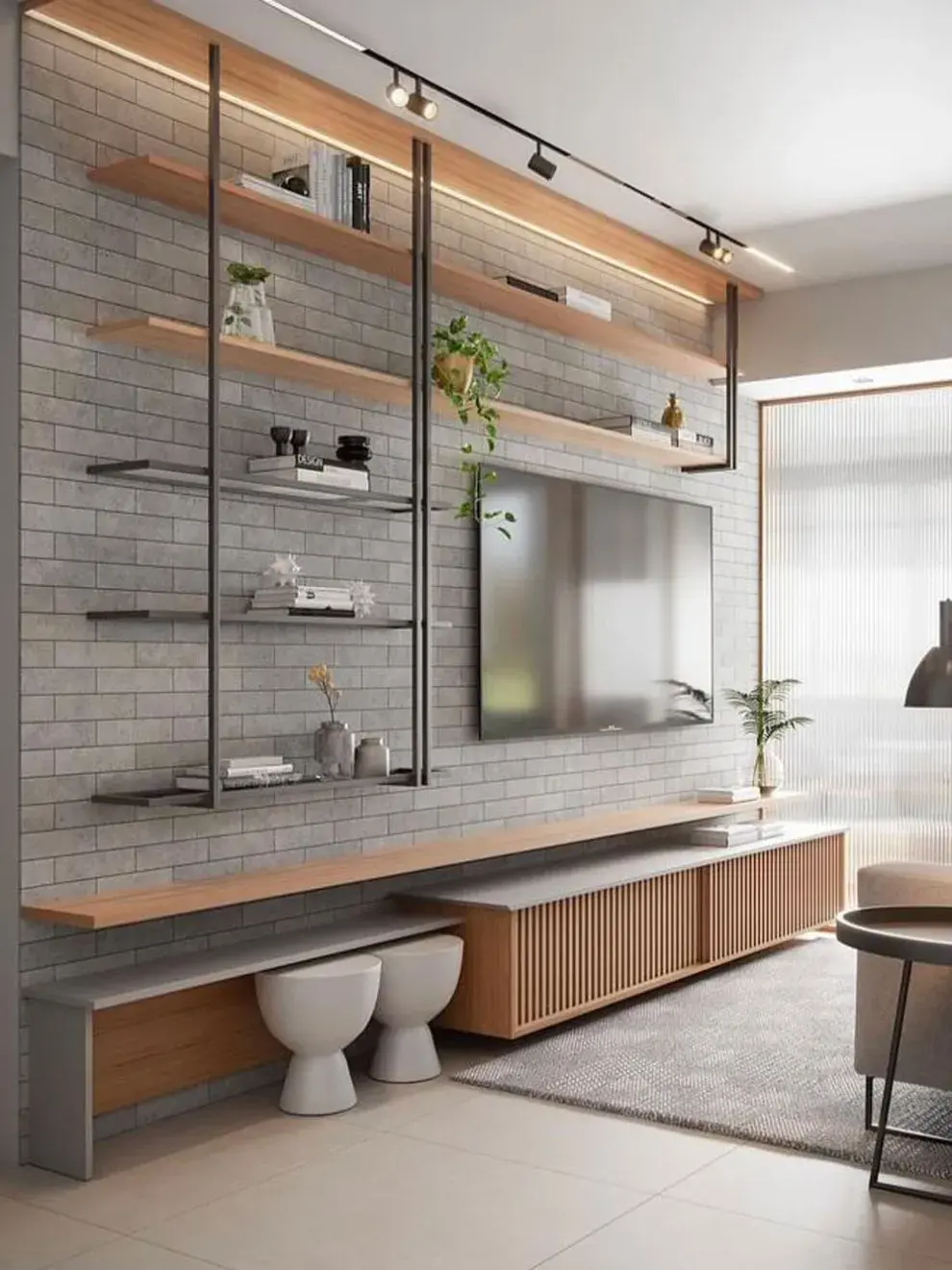 Integran estantes para libros, objetos decorativos o utensilios de trabajo, sin sobrecargar visualmente la habitación.