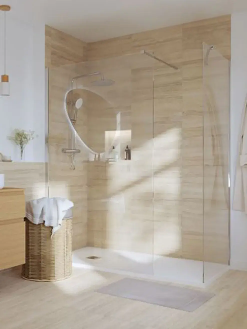 Estética refinada: al prescindir de perfiles, puertas y herrajes llamativos, el baño adquiere un aire minimalista y moderno.