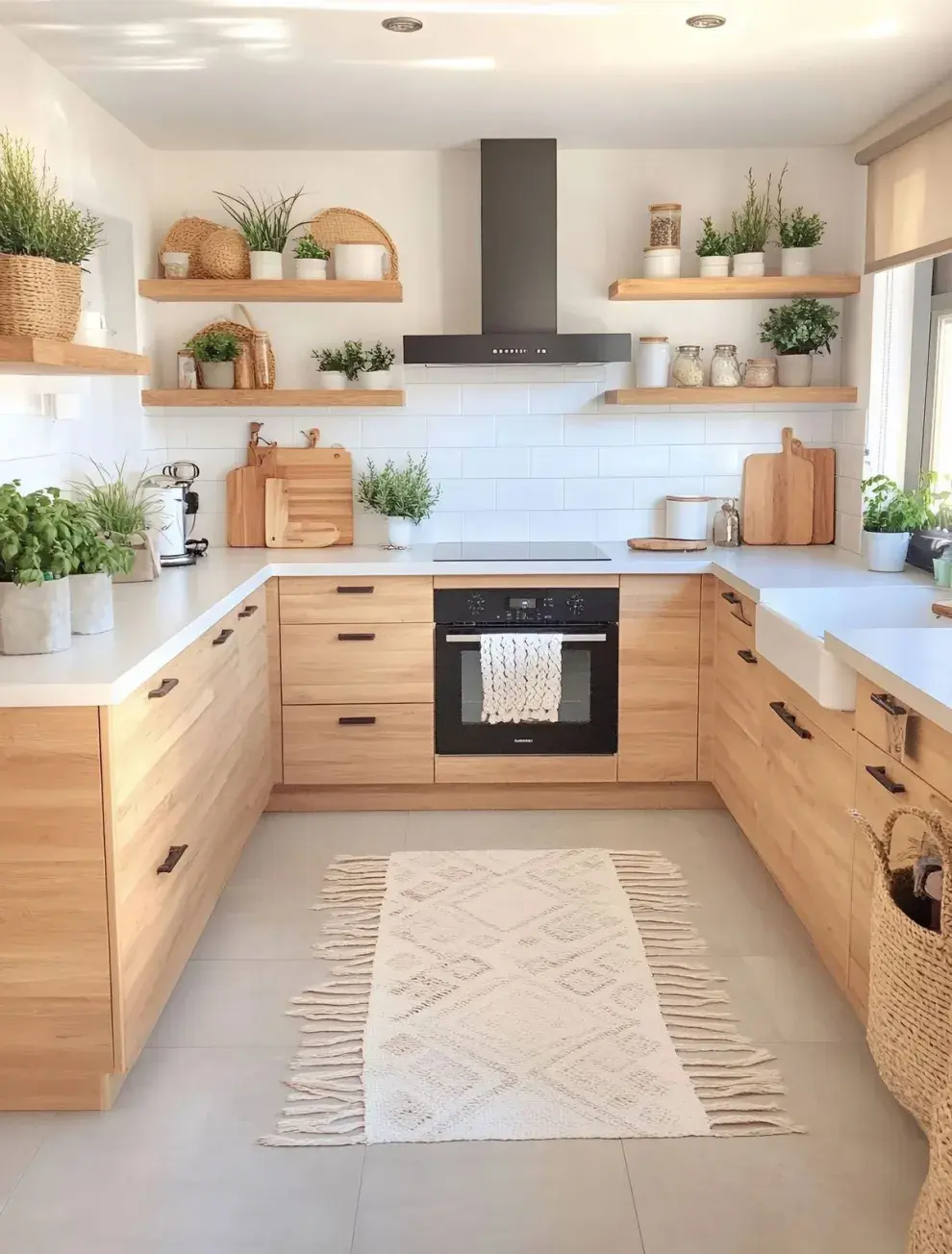 La madera blanca le da calidez a la cocina
