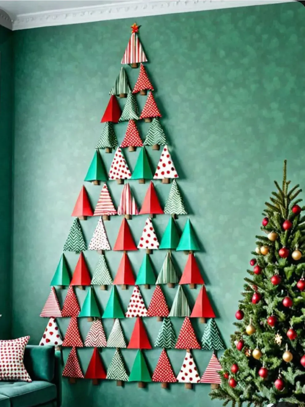 Una opción hecha con pequeños arbolitos de distintas cartulinas de colores