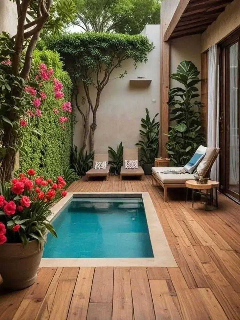 Paneles de madera, celosías, pérgolas o jardines verticales ayudan a delimitar el área y generar un rincón íntimo. Para un toque natural, podés sumar piedras o un fondo de arena clara