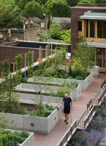 El jardín ofrece otro agradable espacio comunal para los residentes