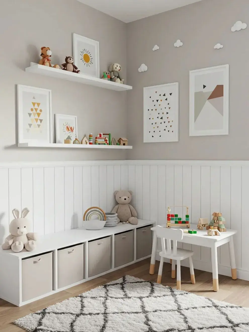 Colocá estantes bajos —donde los chicos puedan alcanzar fácilmente sus libros favoritos— y sumá una alfombra suave, cojines o una sillita cómoda.